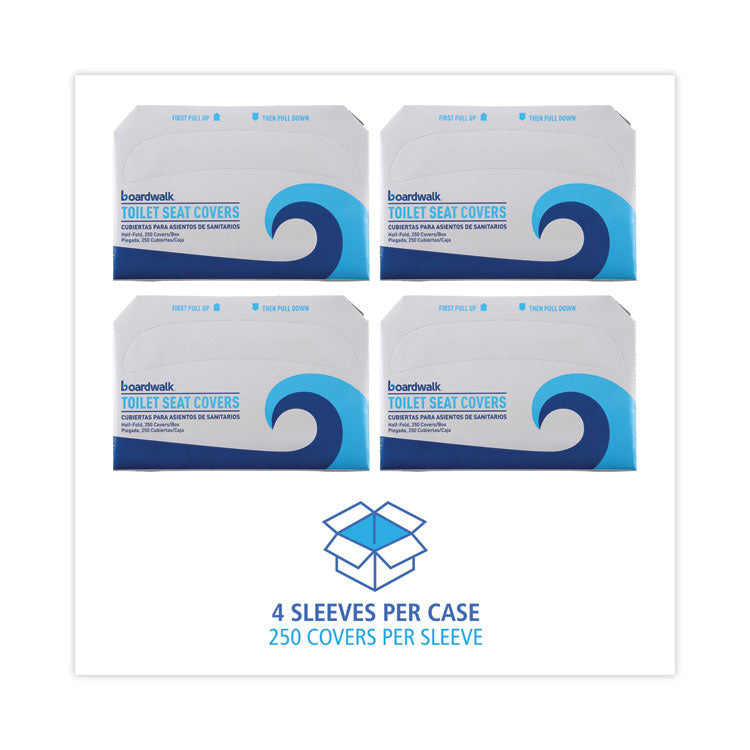 Premium Half-Fold Toilet Seat Covers, 14.17 x 16.73, White, 250 Covers/Sleeve, 4 Sleeves/Carton