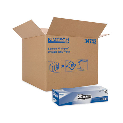 Kimwipes Delicate Task Wipers, 3-Ply, 11.8 x 11.8, Unscented, White, 100/Box, 15 Boxes/Carton