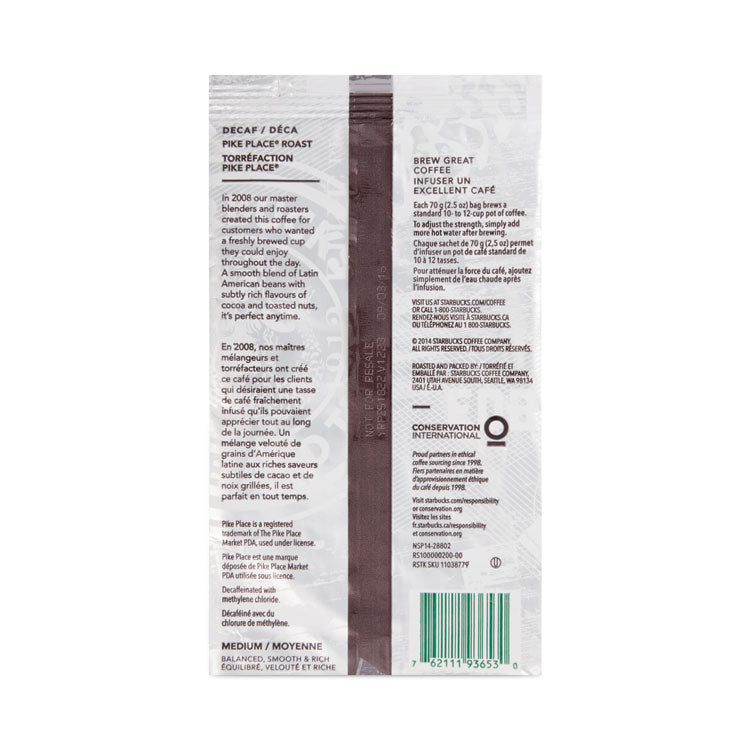 Coffee, Pike Place Decaf, 2.7 oz Packet, 72/Carton