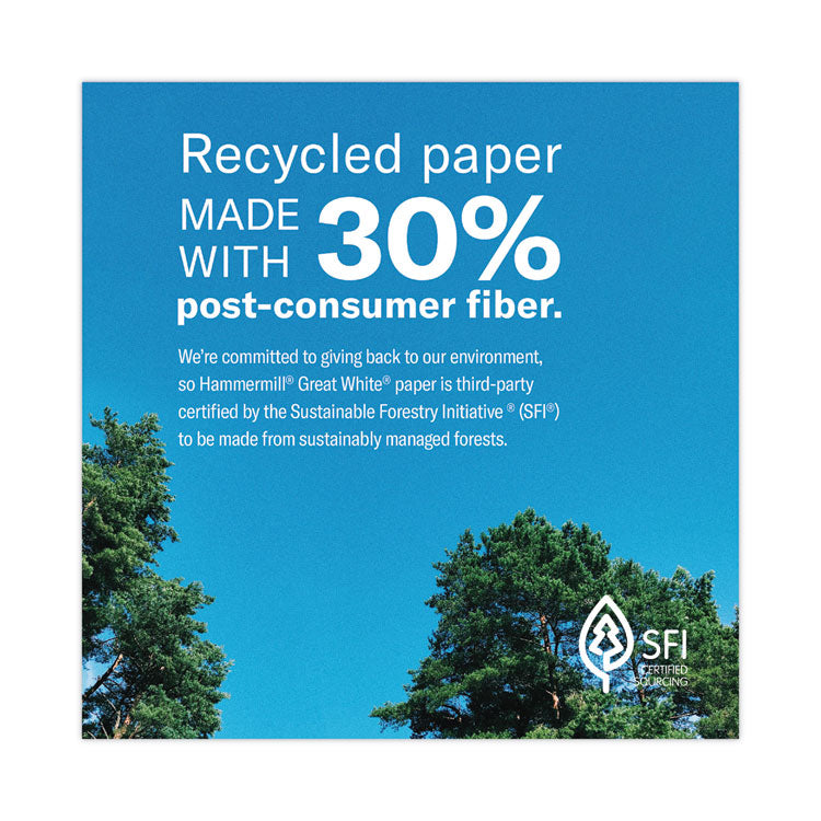 Great White 30 Recycled Print Paper, 92 Bright, 20 lb Bond Weight, 8.5 x 11, White, 500 Sheets/Ream, 10 Reams/Carton