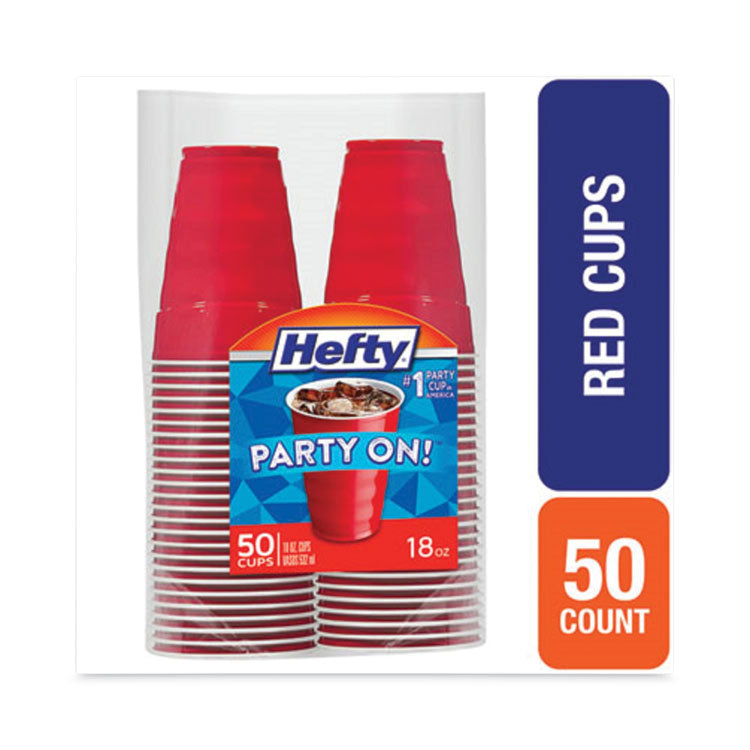 Easy Grip Disposable Plastic Party Cups, 18 oz, Red, 50/Pack, 8 Packs/Carton