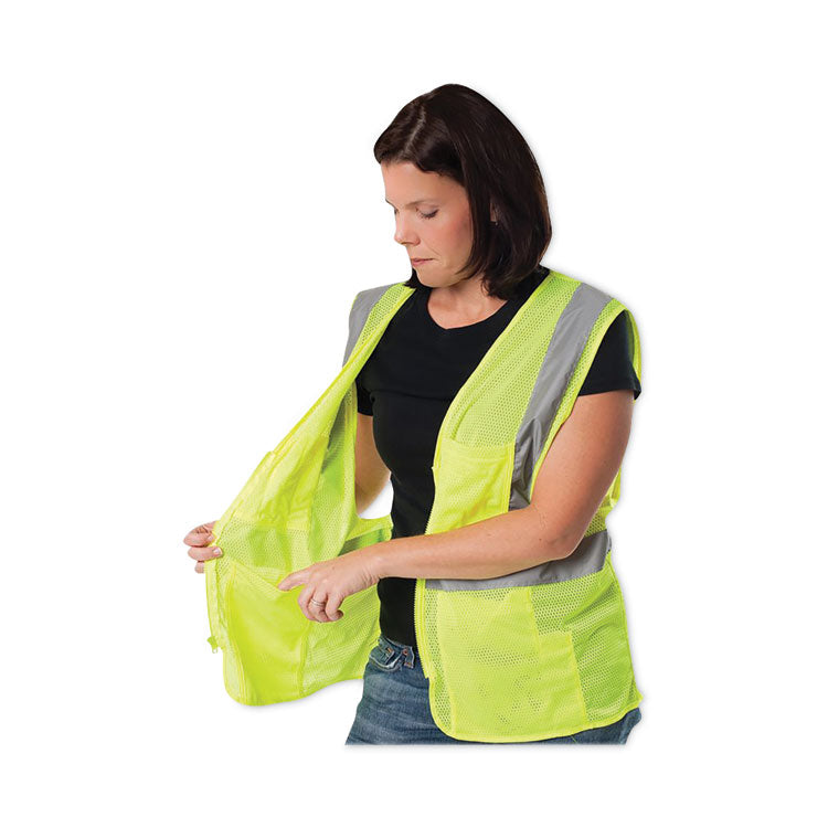 ANSI Class 2 Four Pocket Zipper Safety Vest, Polyester Mesh, 3X-Large, Hi-Viz Lime Yellow