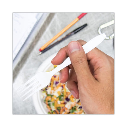 Impress Heavyweight Full-Length Polystyrene Cutlery, Fork, Plastic, White, 1,000/Carton