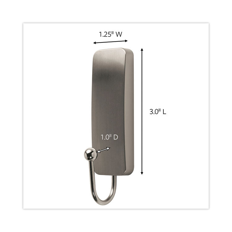 Decorative Hooks, Medium, Metal, Brushed Nickel, 3 lb Capacity, 2 Hooks and 4 Strips/Pack