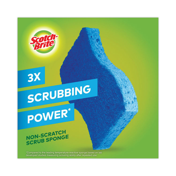 Non-Scratch Multi-Purpose Scrub Sponge, 4.4 X 2.6, 0.8" Thick, Blue, 3/pack