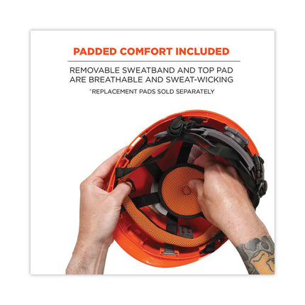 Skullerz 8974LED Class E Safety Helmet with 8981 Universal LED Headlamp, 6-Point Ratchet Suspension, Orange
