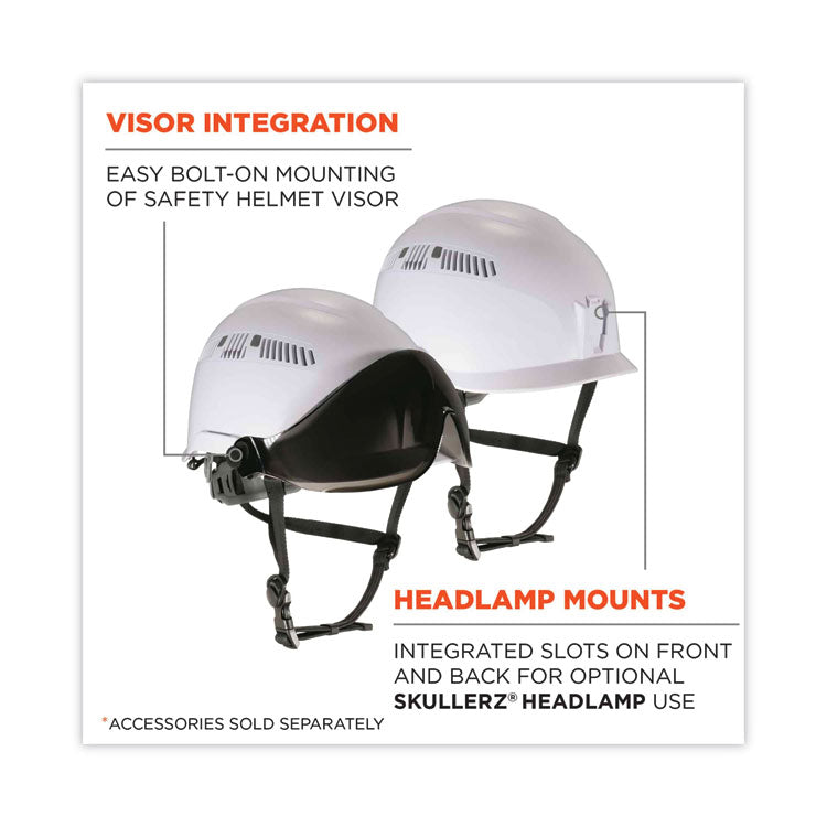 Skullerz 8975 Class C Safety Helmet, 6-Point Ratchet Suspension, White