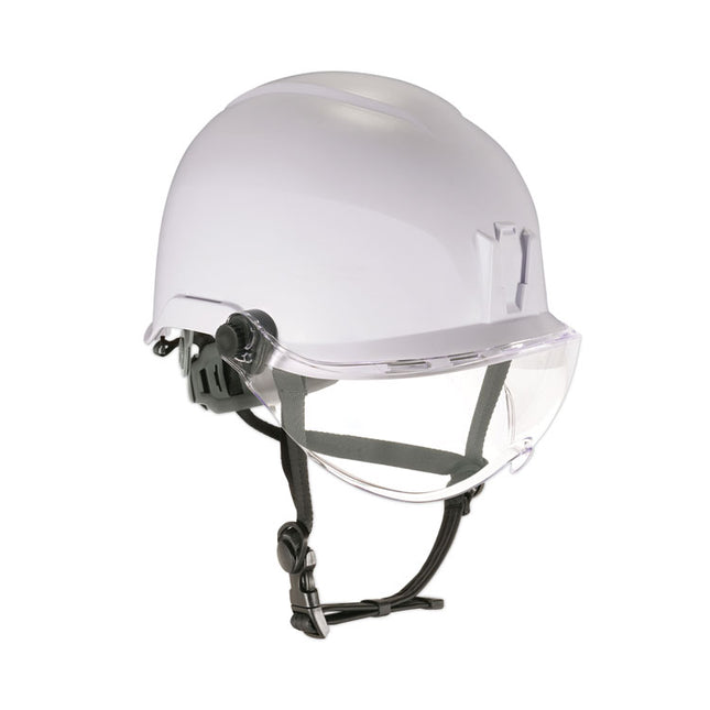 Skullerz 8974V Class E Safety Helmet with 8991 Visor Kit, Clear Lens, 6-Point Ratchet Suspension, White