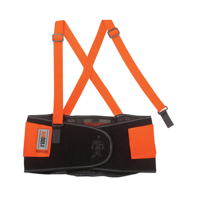 ProFlex 100HV Economy Hi-Vis Spandex Back Support Brace, 4X-Large, 52" to 58" Waist, Black/Orange