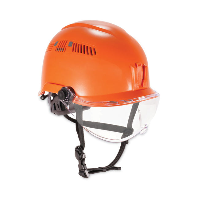 Skullerz 8975V Class C Safety Helmet with 8991 Visor Kit, Clear Lens, 6-Point Ratchet Suspension, Orange