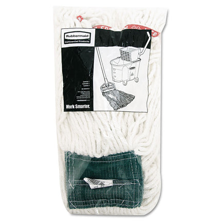 Web Foot Shrinkless Looped-End Wet Mop Head with 5" Headband, Cotton/Synthetic, Medium, White, 6/Carton
