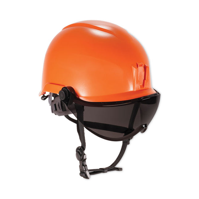 Skullerz 8974V Class E Safety Helmet with 8991 Visor Kit, Smoke Lens, 6-Point Ratchet Suspension, Orange