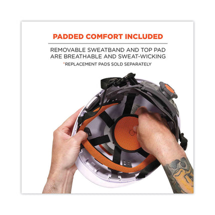 Skullerz 8975 Class C Safety Helmet, 6-Point Ratchet Suspension, White