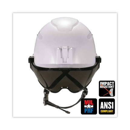 Skullerz 8975V Class C Safety Helmet with 8991 Visor Kit, Smoke Lens, 6-Point Ratchet Suspension, White