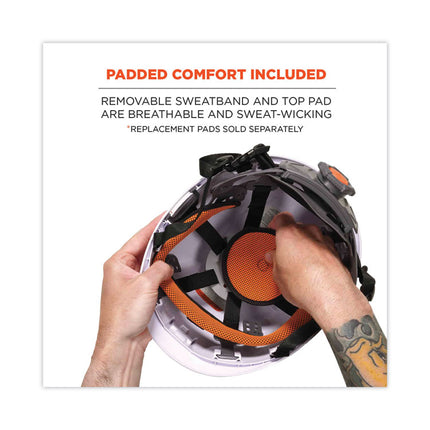 Skullerz 8974LED Class E Safety Helmet with 8981 Universal LED Headlamp, 6-Point Ratchet Suspension, White