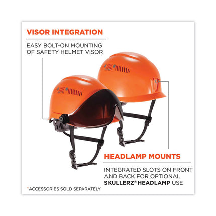 Skullerz 8975V Class C Safety Helmet with 8991 Visor Kit, Smoke Lens, 6-Point Ratchet Suspension, Orange
