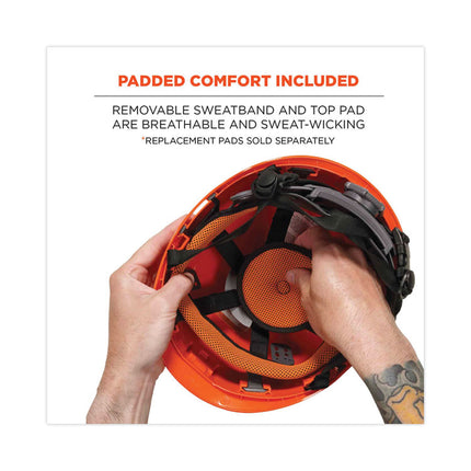 Skullerz 8975LED Class C Safety Helmet with 8981 Universal LED Headlamp, 6-Point Ratchet Suspension, Orange
