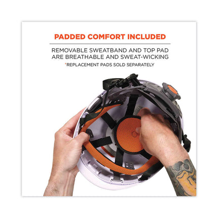 Skullerz 8975LED Class C Safety Helmet with 8981 Universal LED Headlamp, 6-Point Ratchet Suspension, White