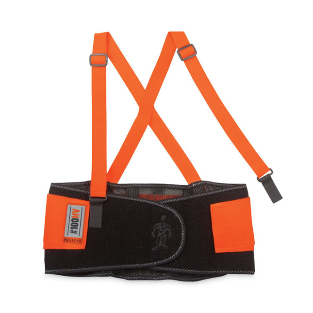 ProFlex 100HV Economy Hi-Vis Spandex Back Support Brace, X-Small, 20" to 25" Waist, Black/Orange