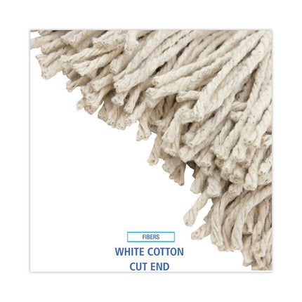 Premium Cut-End Wet Mop Heads, Cotton, 16oz, White, 12/carton