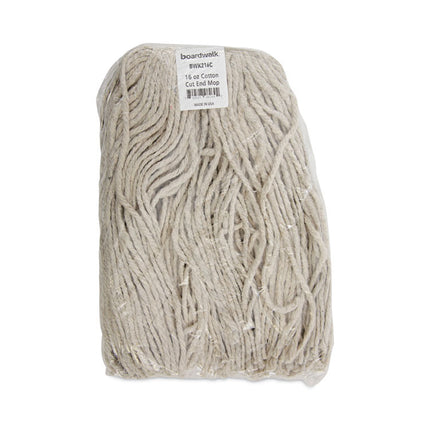 Premium Cut-End Wet Mop Heads, Cotton, 16oz, White, 12/carton