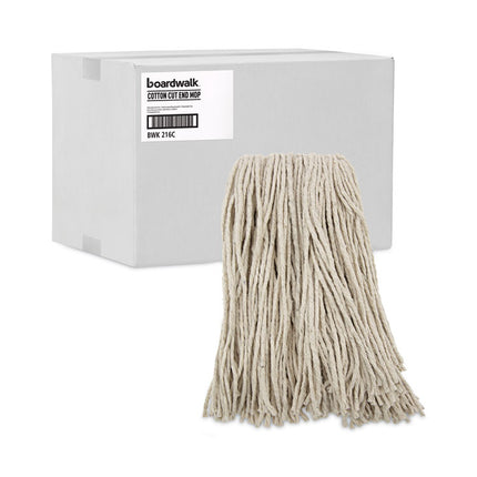 Premium Cut-End Wet Mop Heads, Cotton, 16oz, White, 12/carton