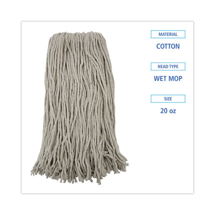Premium Cut-End Wet Mop Heads, Cotton, 20oz, White, 12/carton