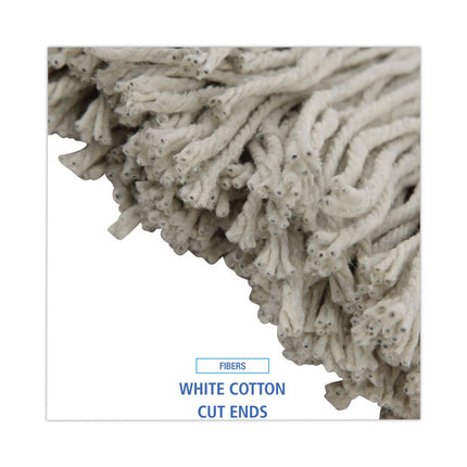 Premium Cut-End Wet Mop Heads, Cotton, 20oz, White, 12/carton