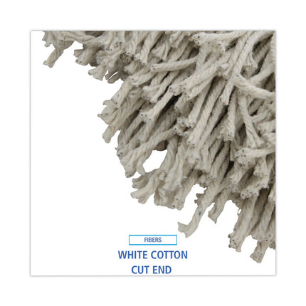 Mop Head, Premium Standard Head, Cotton Fiber, 32oz, White, 12/carton