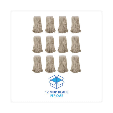 Mop Head, Premium Saddleback Head, Cotton Fiber, 24 oz, White, 12/Carton