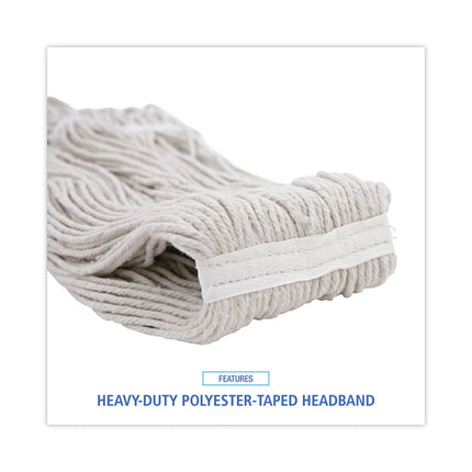 Pro Loop Web/tailband Wet Mop Head, Cotton, 24oz, White, 12/carton
