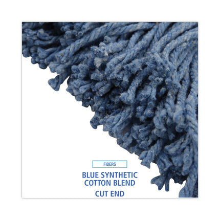 Mop Head, Standard Head, Cotton/synthetic Fiber, Cut-End, #20, Blue, 12/carton