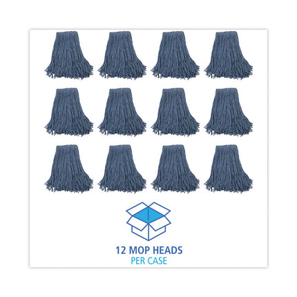 Mop Head, Standard Head, Cotton/synthetic Fiber, Cut-End, #20, Blue, 12/carton