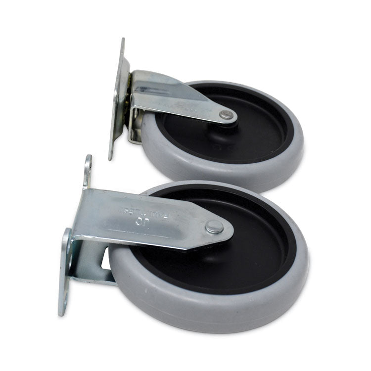 Replacement Plate Casters, (2) Rigid Mount Plate, (2) Swivel Mount Plate, 5" Soft Rubber Wheel, Gray, 4/Set