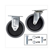 Replacement Plate Casters, (2) Rigid Mount Plate, (2) Swivel Mount Plate, 5" Soft Rubber Wheel, Gray, 4/Set