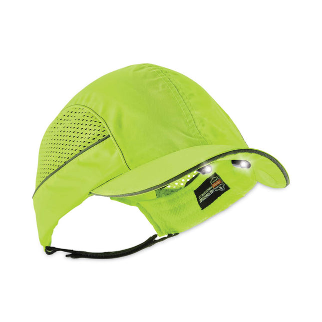 Skullerz 8960 Bump Cap with LED Lighting, Short Brim, Lime Green