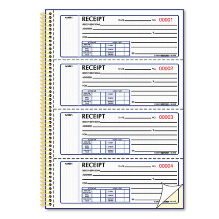 Gold Standard Money Receipt Book, Two-Part Carbonless, 7 x 2.75, 4 Forms/Sheet, 300 Forms Total