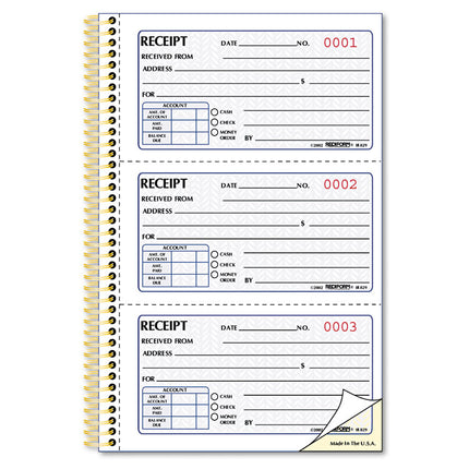 Gold Standard Money Receipt Book, Two-Part Carbonless, 5 x 2.75, 3 Forms/Sheet, 225 Forms Total
