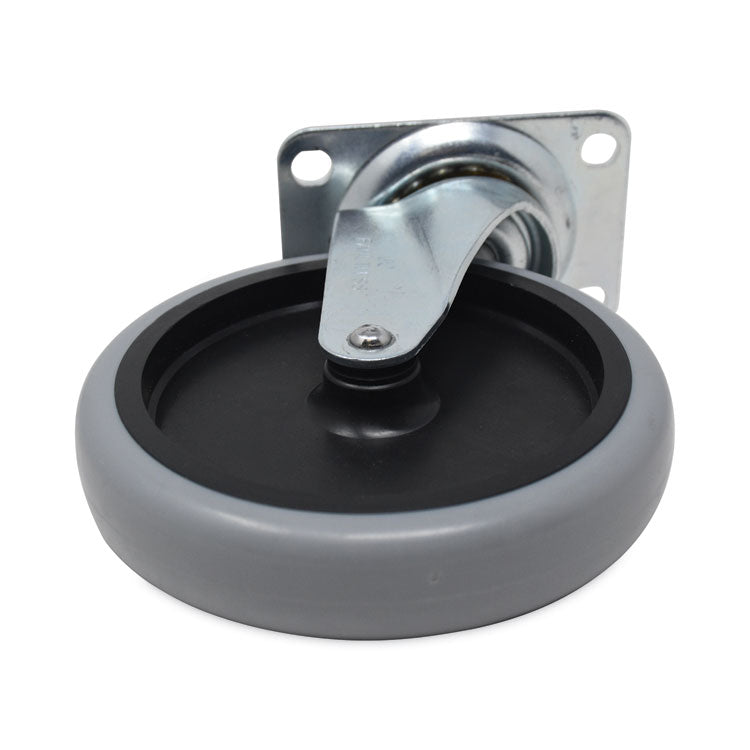 Replacement Bayonet-Stem Swivel Casters, Swivel Mount Plate, 5" Soft Rubber Wheel, Black