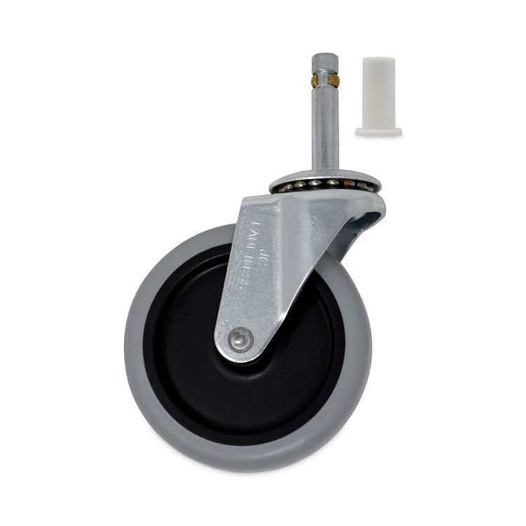 Replacement Bayonet-Stem Swivel Casters, Push and Lock Stem (0.44" x 2"), 4" Soft Rubber Wheel, Black/Gray/Silver