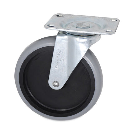 Replacement Bayonet-Stem Swivel Casters, Swivel Mount Plate, 5" Soft Rubber Wheel, Black