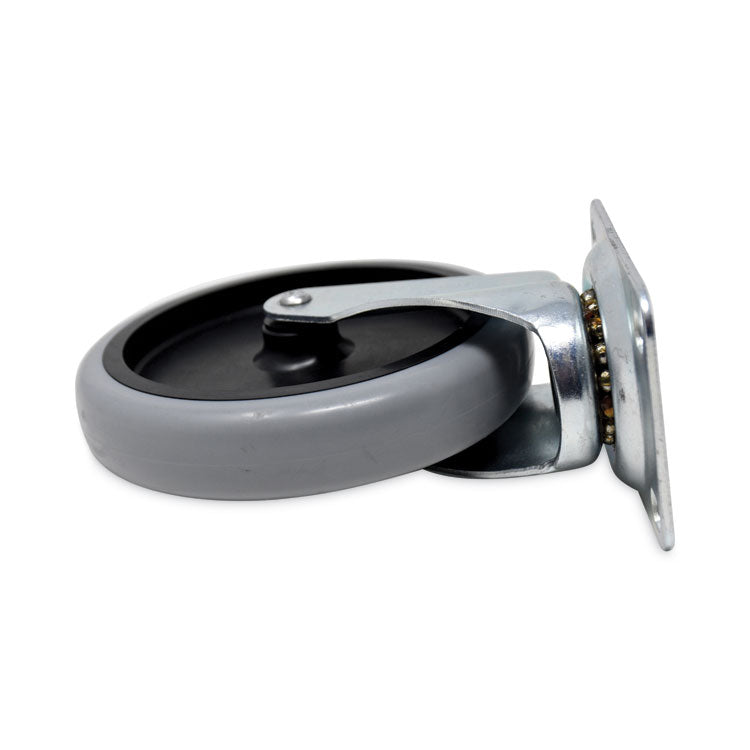 Replacement Bayonet-Stem Swivel Casters, Swivel Mount Plate, 5" Soft Rubber Wheel, Black