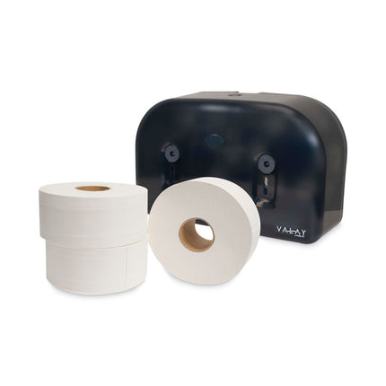 Valay Plastic Mini Jumbo Bath Tissue Dispenser, Two Rolls, 9.75 x 15.87 x 5.25, Black