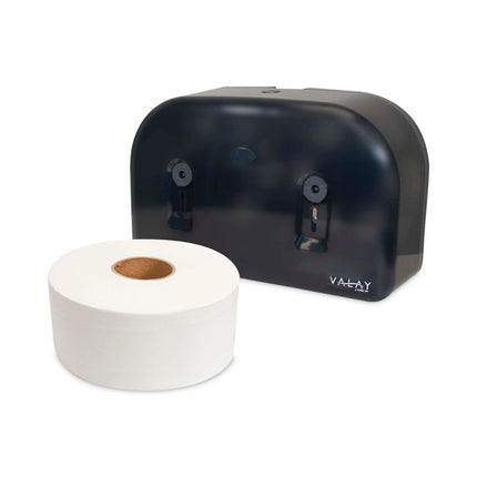 Valay Plastic Mini Jumbo Bath Tissue Dispenser, Two Rolls, 9.75 x 15.87 x 5.25, Black