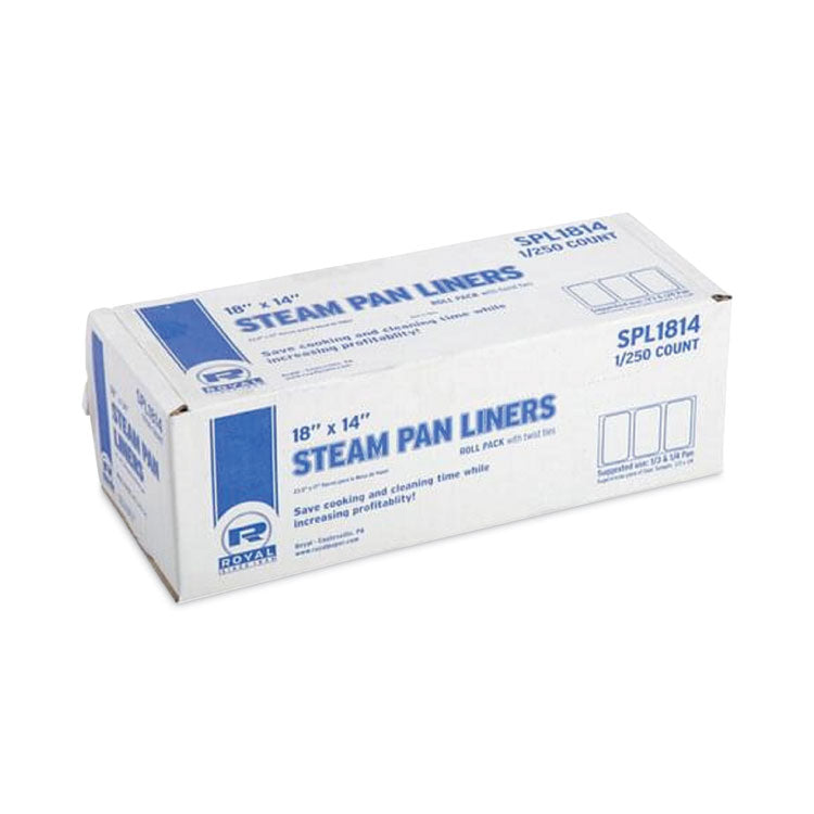 Steam Pan Liners for 1/3-Size Pans, Includes Twist-Ties, 18" x 14", Clear, 250/Carton