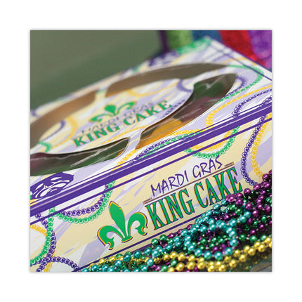 Mardi Gras King Cake Window Boxes, 19 x 14 x 3.5, Green/Purple/White, Paper, 50/Carton