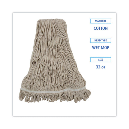 Mop Head, Pro Loop Web/tailband, Premium Standard Head, Cotton, 32-Oz., White