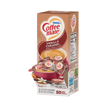 Liquid Coffee Creamer, Vanilla Caramel, 0.38 oz Mini Cups, 50/Box, 4 Boxes/Carton