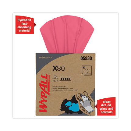 X80 Cloths, HYDROKNIT, POP-UP Box, 8.34 x 16.8, Red, 80/Box, 5 Box/Carton