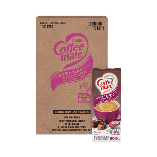 Liquid Coffee Creamer, Salted Caramel Chocolate, 0.38 oz Mini Cups, 50/Box, 4 Boxes/Carton